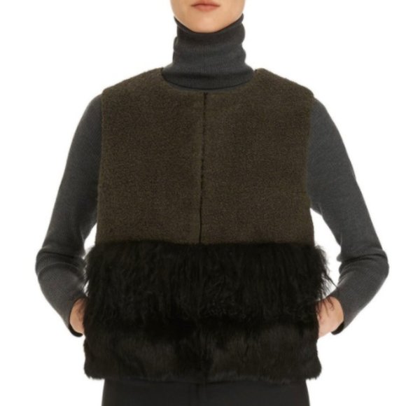 Like New Authentic Tory Burch Roseanne Boucle Wool/Fur Vest, L - Picture 6 of 8